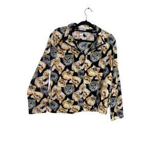 Cat Fleece Zip Up Jacket Bonnie Evans All Over Kitty Cat Lady VTG Women’s Sz PXL